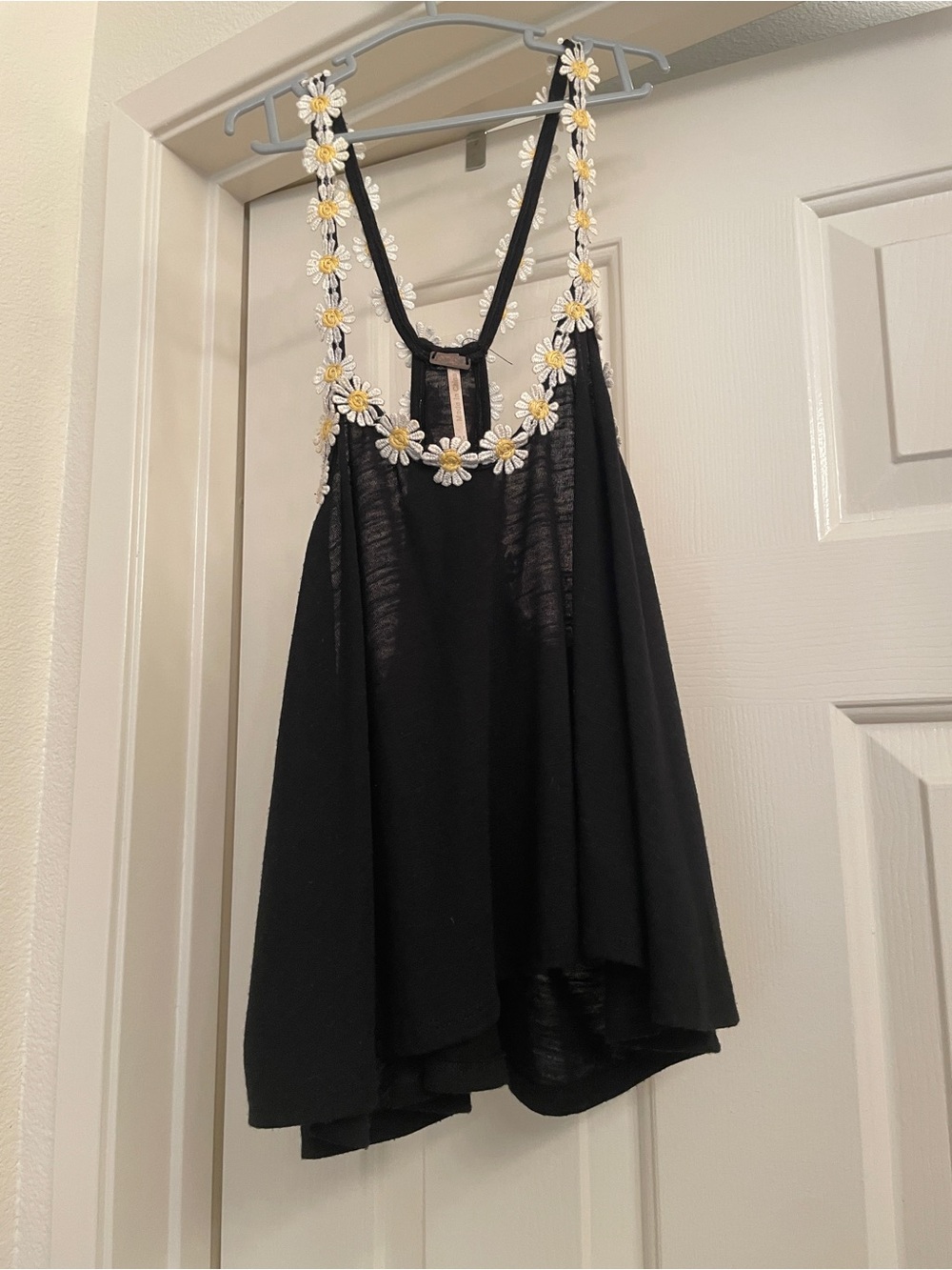 Poof! Black Daisy-Trim Crop Tank Top